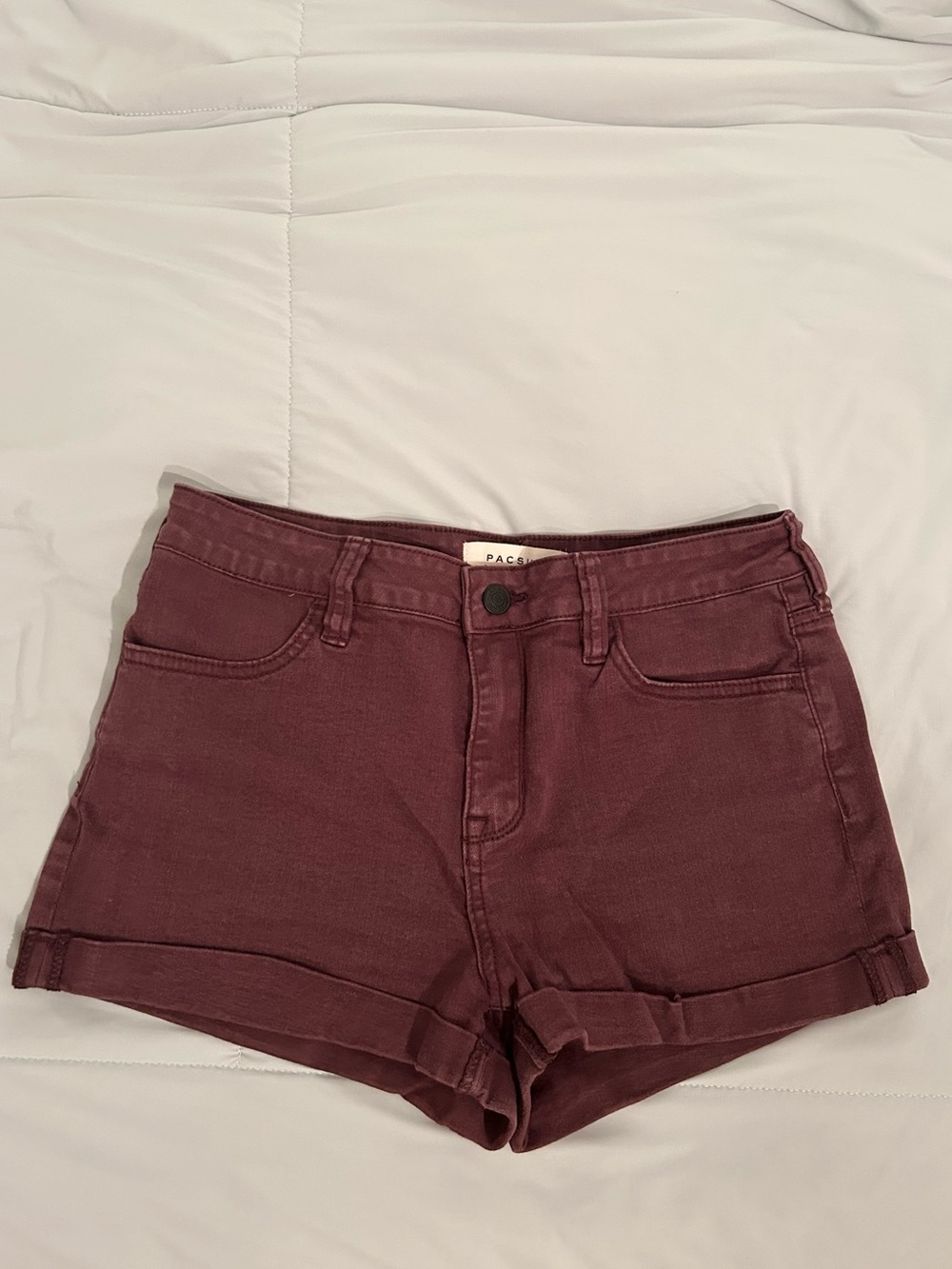 PacSun Burgundy Super Stretch Shortie Rolled Cuff Denim Shorts 27